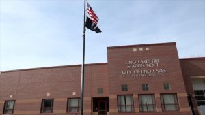 PIcture of a brick building with the words Lino Lakes Fire Station No. 1