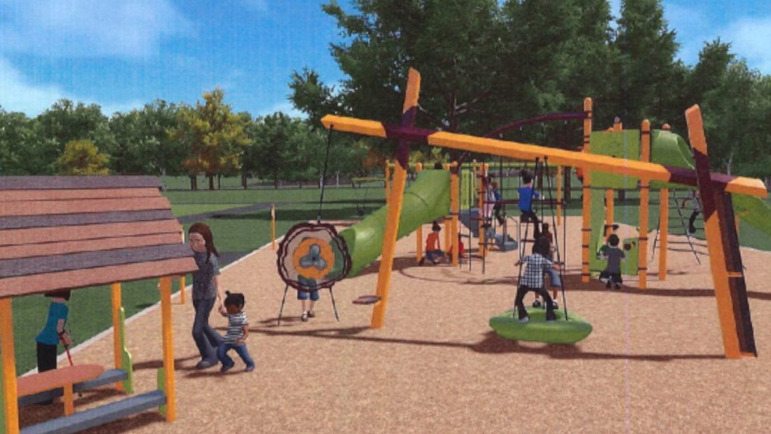 An artists rendering of the new playground equipment for Blaine's Jefferson Park.
