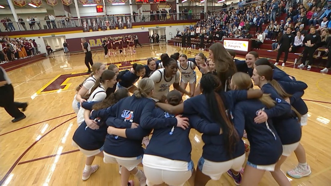 The Blaine High School Girls Basketball team psyche themselves up during their championship winning game.